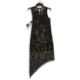 NWT Womens Black Silver Sleeveless Asymmetrical Hem A-Line Dress Size 2