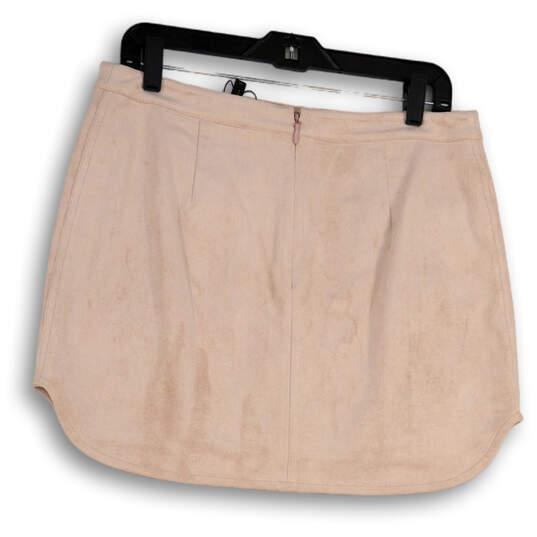 Buy the NWT Womens Beige Faux Suede Back Zip Front Pocket Mini Skirt Size  Medium | GoodwillFinds