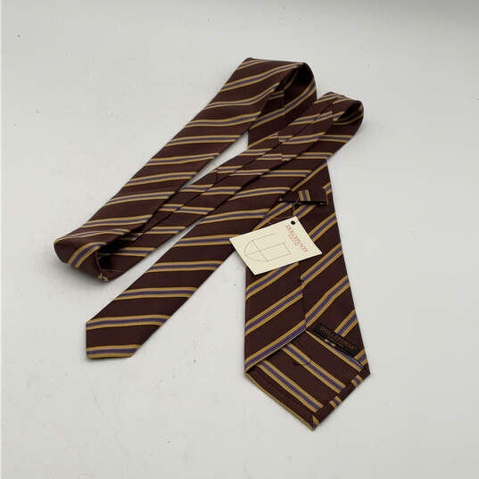 NWT Mens Brown Striped Silk Clip-On Adjustable Classic Designer Neck Tie image number 2