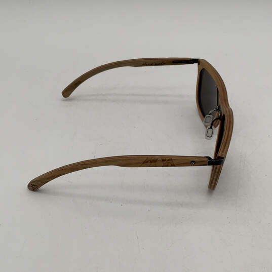Unisex Brown Wooden Full-Rim Frame Black Lens Classic Square Sunglasses image number 4