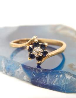 10k Yellow Gold Sapphire & Diamond Accent Floral Bypass Ring 1.2g