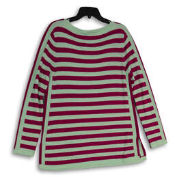 NWT Womens Purple Teal Striped Round Neck Pullover Sweater Size Medium alternative image