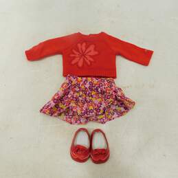 American Girl Red Flower Sweater Outfit W/ Skirt & Shoes