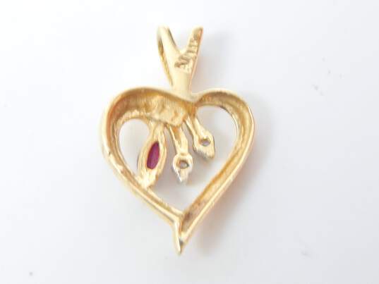14K Yellow Gold Red Spinel & Diamond Accent Open Hear Pendant 1.4g image number 5