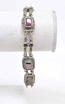 925 Sterling Silver Garnet Onyx Marcasite & CZ Earrings Bracelet & Rings 37.0g alternative image