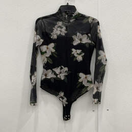 Womens Black Floral Elia Alessandra Long Sleeve One-Piece Bodysuit Size 4