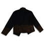 NWT Womns Black Brown Embroidered Long Sleeve Open Front Jacket Size 14 image number 2