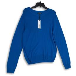 NWT 525 America Womens Blue Knitted V-Neck Long Sleeve Pullover Sweater Size M