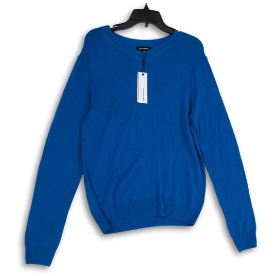 NWT 525 America Womens Blue Knitted V-Neck Long Sleeve Pullover Sweater Size M image number 1