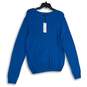 NWT 525 America Womens Blue Knitted V-Neck Long Sleeve Pullover Sweater Size M image number 1
