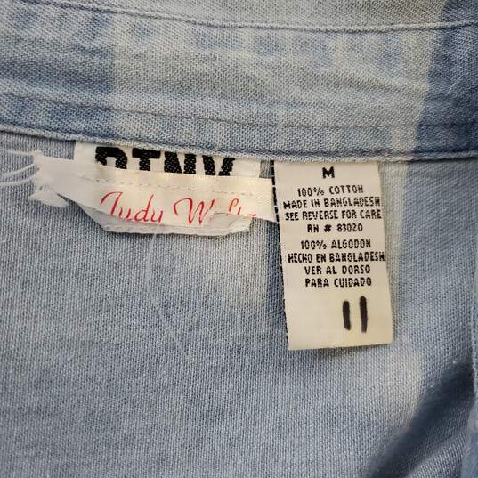 Vintage PTNY Embroidered Short Sleeve Button Up Denim Shirt Size M image number 3