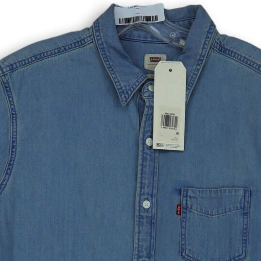 NWT Mens Blue Spread Collar Short Sleeve Front Pocket Button-Up Shirt Sz L image number 3
