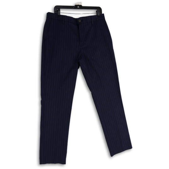 Mens Blue White Pinstripe Flat Front Straight Leg Chino Pants Size 34WX32L image number 1