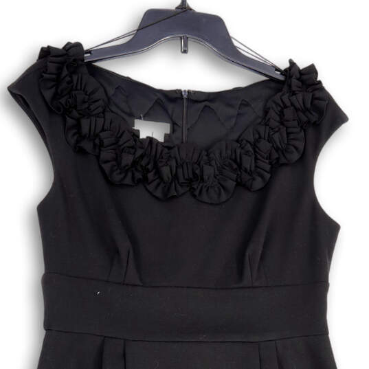 Womens Black Pleated Ruffle Neck Sleeveless Back Zip Shift Dress Size 12 image number 3