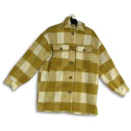 Universal Thread Womens Yellow Cream Plaid Long Sleeve Shirt Jacket Size S