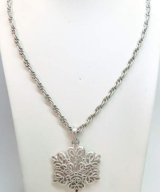 Vintage Crown Trifari Silver Tone Pendant Necklace 49.9g image number 4