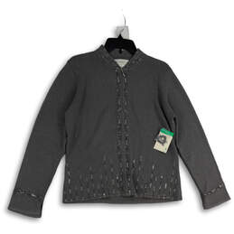 NWT Womens Gray Sequin Knitted Long Sleeve Full-Zip Sweater Size Large