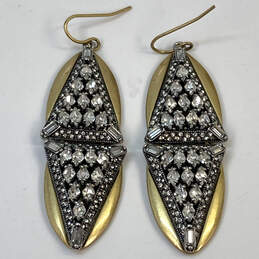 Designer J. Crew Gold-Tone Clear Rhinestone Fashionable Dangle Drop Earrings alternative image