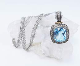 Town & Country 925 & 14K Yellow Gold Blue Topaz Diamond Pave Pendant Necklace 17.8g alternative image