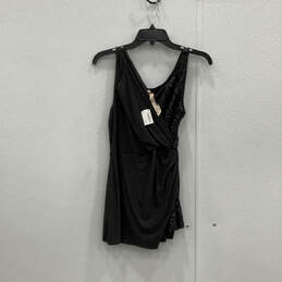 NWT Womens Black Sleeveless Sequin V-Neck Knee Length Wrap Dress Size Large