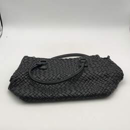 Falor Womens Black Firenze Leather Hand Woven Double Handle Tote Bag Purse