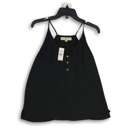 NWT LOFT Womens Black V-Neck Spaghetti Strap Pullover Blouse Top Size S