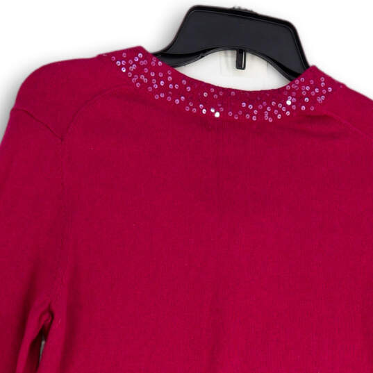 NWT Womens Pink Knitted Sequin V-Neck Pullover Sweater Size Small 6-8 image number 4