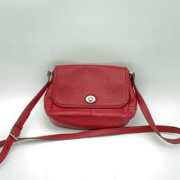 Coach Womens Red Leather Adjustable Strap Turn Lock Crossbody Bag Purse