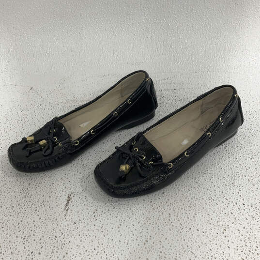 Womens Black Leather Tassled Moc Toe Slip-On Boat Flat Dress Shoes Size 8 image number 4