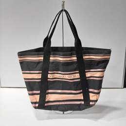 Victoria's Secret Women's Black And Pink Vanvas Tote Bag