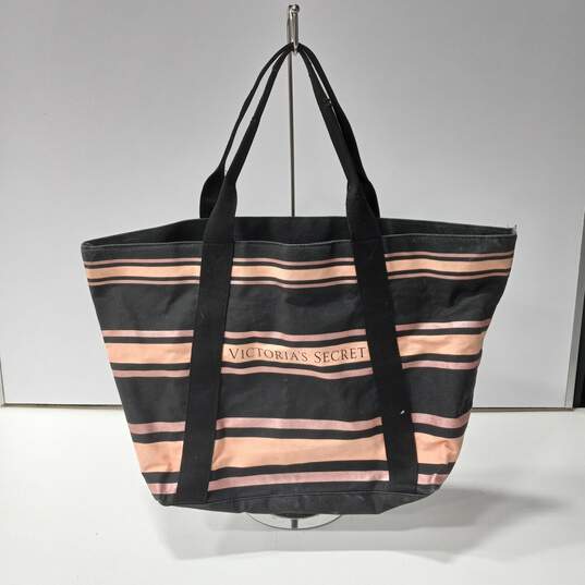 Victoria's Secret Women's Black And Pink Vanvas Tote Bag image number 1