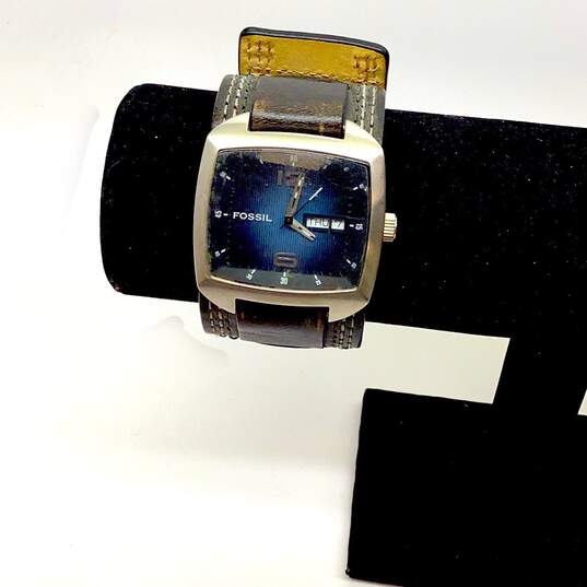 Designer Fossil JR-9597 Black Leather Square Quartz Analog Wristwatch image number 1