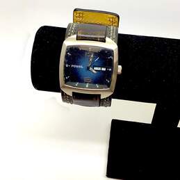 Designer Fossil JR-9597 Black Leather Square Quartz Analog Wristwatch