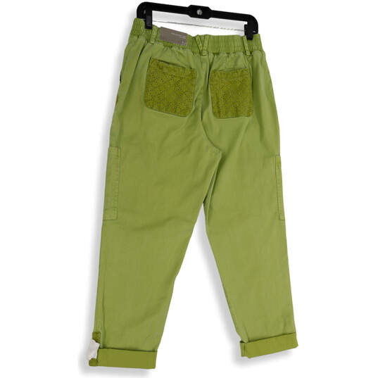 Womens Green Elastic Waist Pockets Straight Leg Cargo Pants Size Medium image number 2