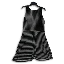 LOFT Womens Black White Striped Round Neck Sleeveless Midi A-Line Dress Size 10