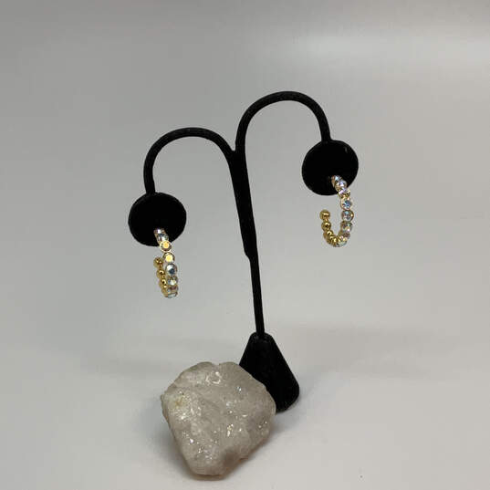 Designer Joan Rivers Gold-Tone Crystal Rhinestone Fashionable Hoop Earrings image number 1