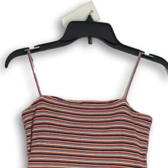 Womens Multicolor Striped Square Neck Sleeveless Spaghetti Strap Mini Dress Sz S image number 3