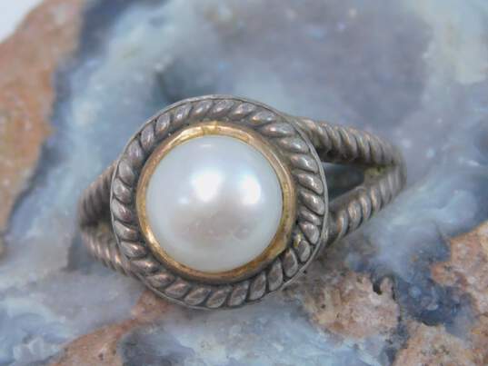 ATR 925 & 14K Yellow Gold Pearl Cable Ring 5.6g image number 1