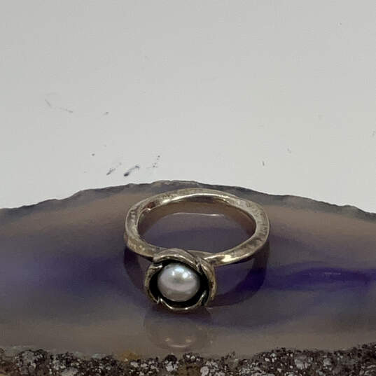 Designer Pandora S925 ALE Sterling Silver Pearl Flower Classic Band Ring image number 1