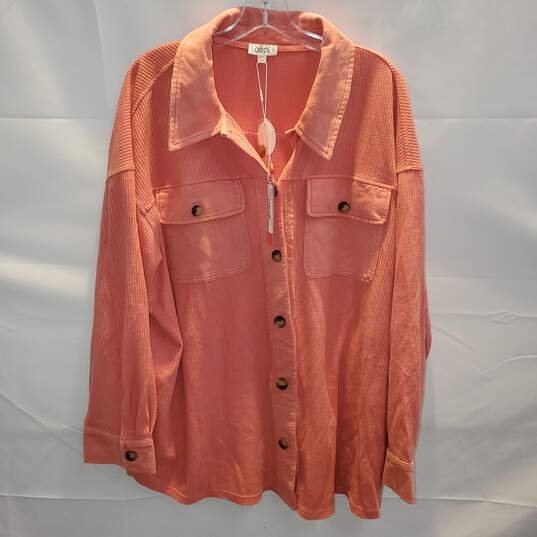 Oddi Button Front Knit Shacket Washed Orange NWT Size 3XL image number 1