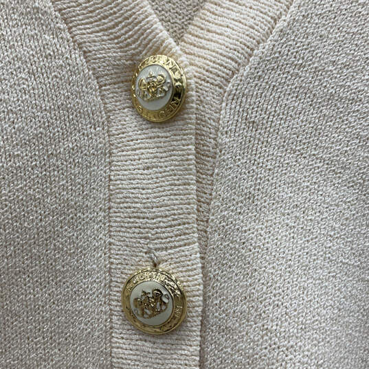 Womens Beige Knit Short Sleeve V-Neck Button Front Cardigan Sweater Size 8 image number 4
