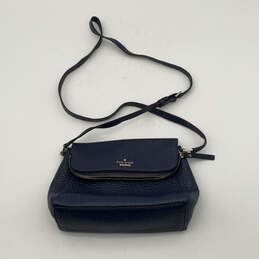 Womens Blue Leather Adjustable Strap Zipper Pockets Crossbody Bag Purse