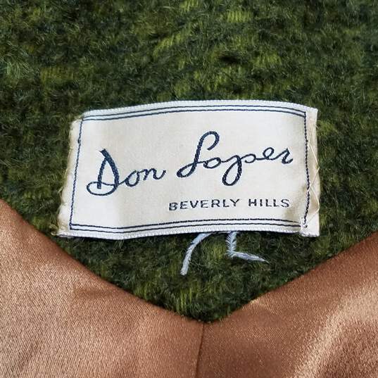 Vintage Don Loper Beverly Hills Green Wool Satin Lined Short Sleeved Pea Coat image number 3