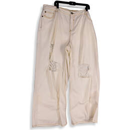 NWT Womens White Distressed Light Wash Pockets Denim Wide Leg Jeans Size 18