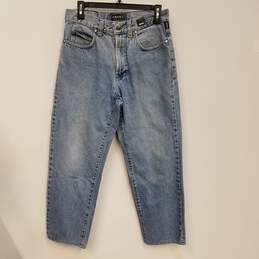 Womens Blue Pockets Light Wash High-Rise Denim Straight Jeans Size 33-47