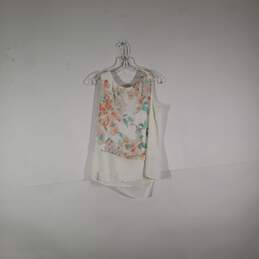 NWT Womens Floral Round Neck Sleeveless Ruffle Pullover Blouse Top Size Medium
