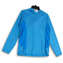 Womens Blue Long Sleeve Hooded Activewear Pullover T-Shirt Size Large