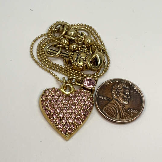 Designer Betsey Johnson Gold-Tone Pink Rhinestone Heart Pendant Necklace image number 3