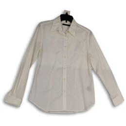 Womens White Long Sleeve Spread Collar Button-Up Shirt Size Medium