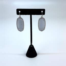 Designer Kendra Scott Silver-Tone Elle Gray Cat Eye Glass Drop Earrings
